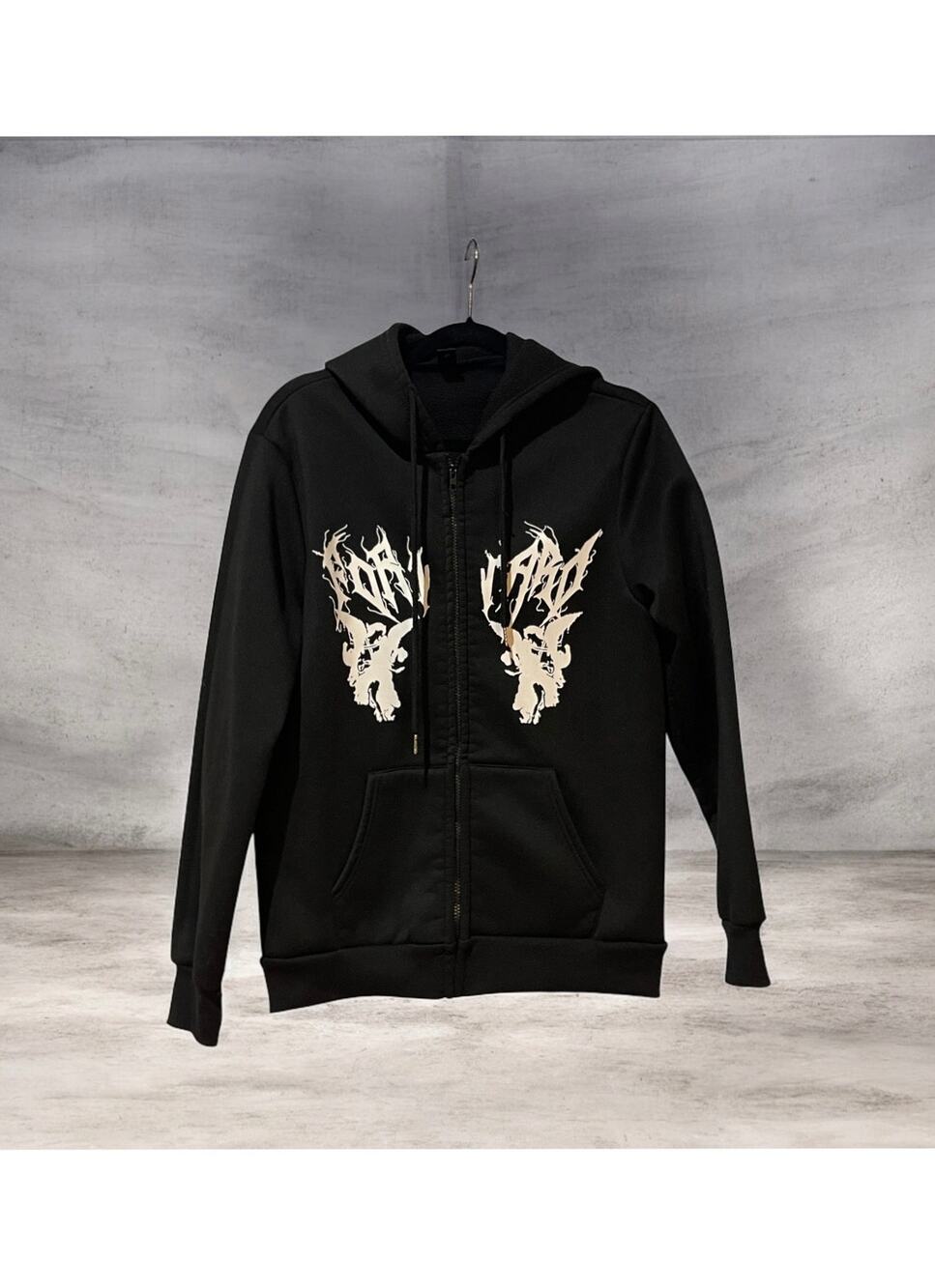 Romwe Academia Men Letter Graphic Zip Up Hoodie Black Medium